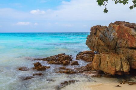 Beautiful beach with big rock at Tachai Island, Soulth of Thailandの写真素材