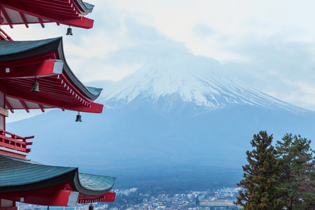 Mt fuji with red pagoda, chureito pagoda, Fujiyoshida Japanのeditorial素材
