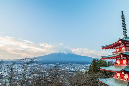 Mt fuji with red pagoda, chureito pagoda, Fujiyoshida Japanのeditorial素材
