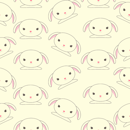 Seamless cute rabbit pattern on yellow background, pastel color. Old paper vintage conceptの写真素材