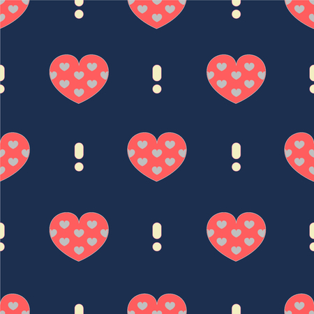 Seamless pattern cute heart and exclamation mark on blue backgroundの写真素材