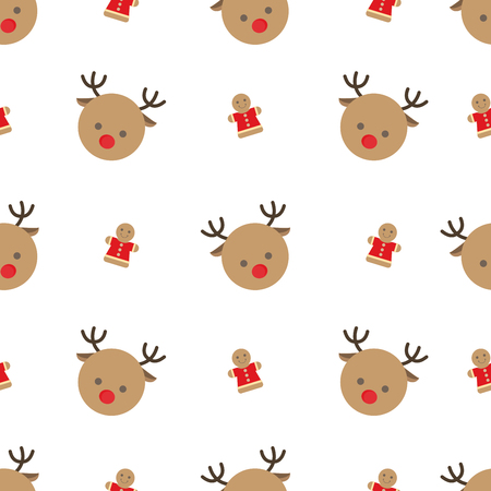 Seamless cute pattern with reindear and christmas cookie on white background.の写真素材