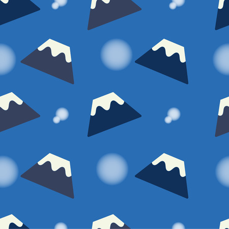 Seamless cute pattern with fuji mountain and snow on blue backgroundの写真素材