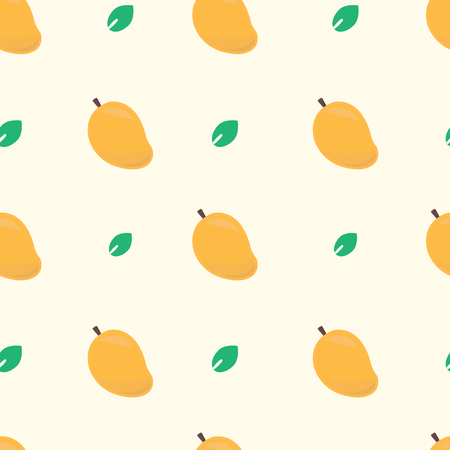 Seamless pattern with ripe mango and leaf on yellow backgroundの写真素材