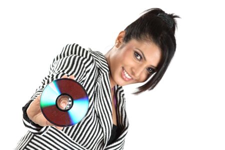 businesswoman holding cdの写真素材
