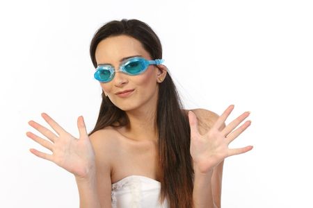 teenage girl with blue gagglesの写真素材