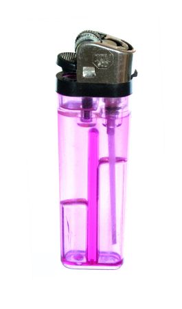 Pink lighter filled with gas on white backgroundの写真素材
