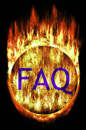 Burning Labyrinth Sphere with frequently asked questions letters. E.g. as button...の写真素材