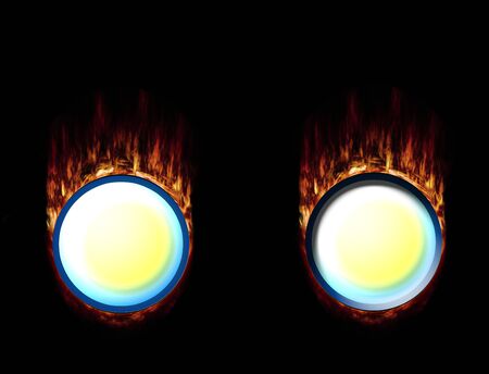 Two Burning Buttons, pressed and unpressedの写真素材