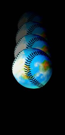 Baseball world falls down after hit ...の写真素材