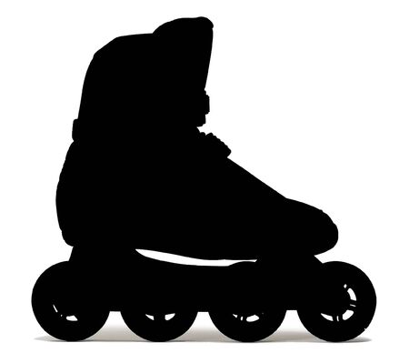 one roller-skate shoe - black contour on white background with shadowの写真素材