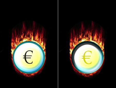 fire button with euro sign pressed and unpressedの写真素材