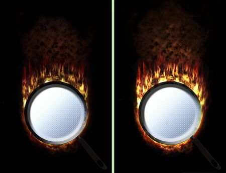 pressed and unpressed pan with more and less fireの写真素材