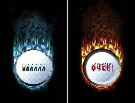 isolated fire button pressed and ice button unpressedの写真素材