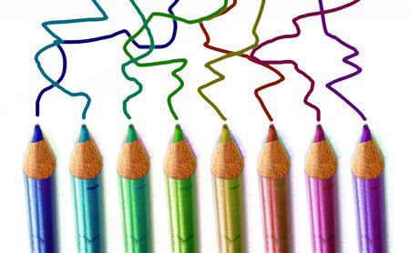 Eight crayons in different coloursの写真素材