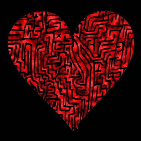 Labyrinth Heart with start and finishの写真素材