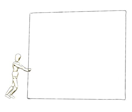 3D design with a person pushing a billboardの写真素材