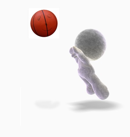 abstract 3D cartoon of a soft toy man throwing a basketballの写真素材