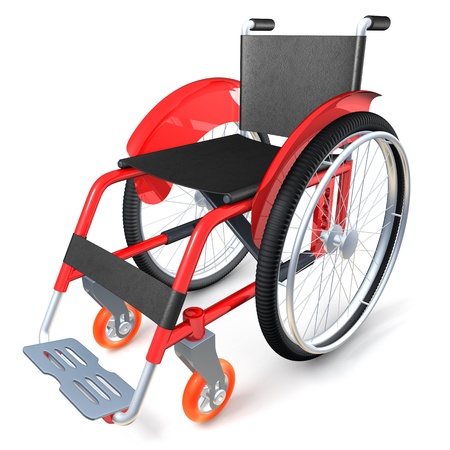 Red wheelchair, 3d rendering on white backgroundの写真素材