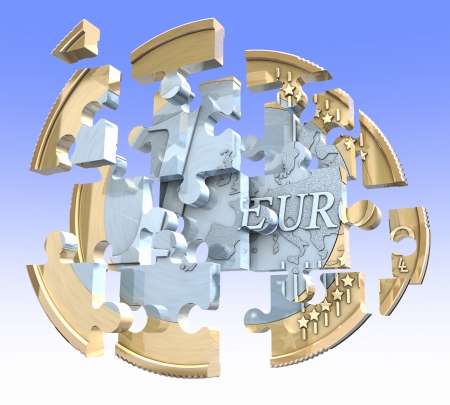 Euro coin puzzle on sky backgroundの写真素材