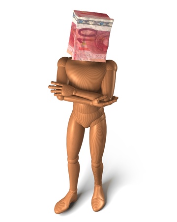 Ten euros bag over figurine headの写真素材