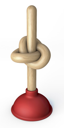 Plunger with knotted handle, 3d rendering on white backgroundの写真素材