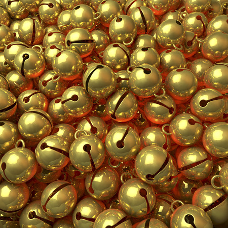 Pool, heap of golden jingle bellsの写真素材