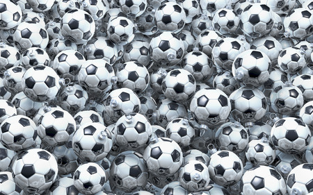 Pool, heap of soccer balls, footballs as christmas baublesの写真素材