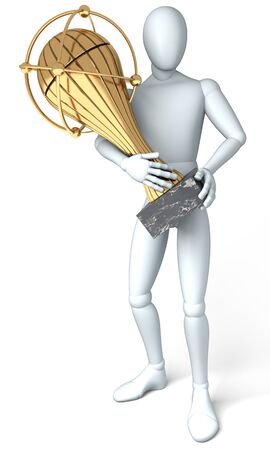 Figure holding trophy standing on white background, rendering, illustration  on white backgroundの写真素材