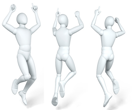 Man, figure jumping up in the air, caper, dido, illustration, rendering, on white backgroundの写真素材