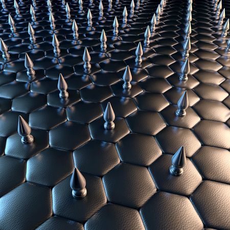 Soccer ball surface, 3d rendering, black leather with steel spikesの写真素材