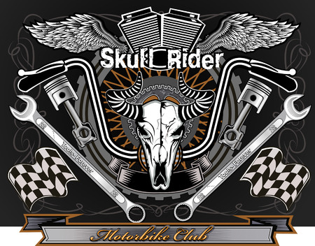 Bull head with wings of motorbikeのイラスト素材