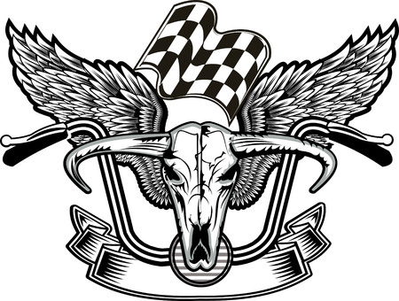Bull head with wings of bikerのイラスト素材