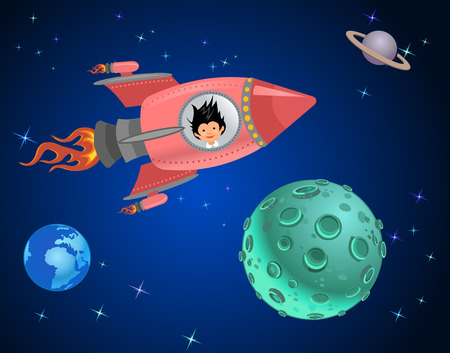 Astronaut kids on the rocket in space expedition.のイラスト素材