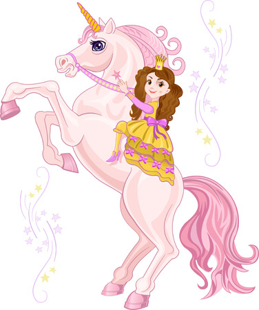 Unicorn with Beautiful pink fairy Princessのイラスト素材