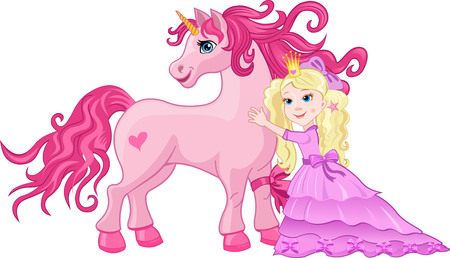 Beautiful pink fairy Princess embrace Unicornのイラスト素材