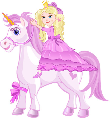 Unicorn with Beautiful pink fairy Princessのイラスト素材