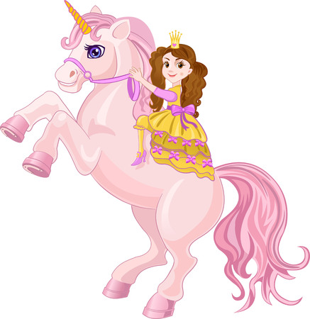 Unicorn with Beautiful pink fairy Princessのイラスト素材