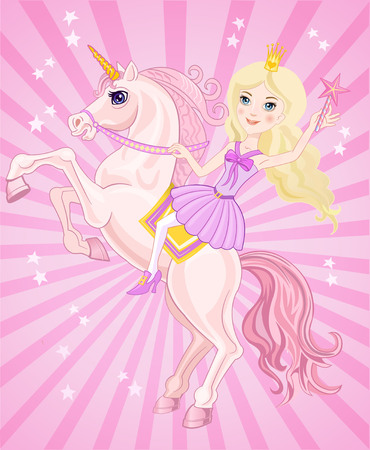 Beautiful Princess and Fairy tale unicornのイラスト素材