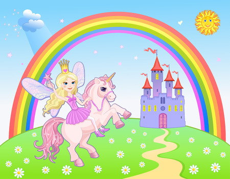 Castel and Rainbow Fairy and Unicornのイラスト素材