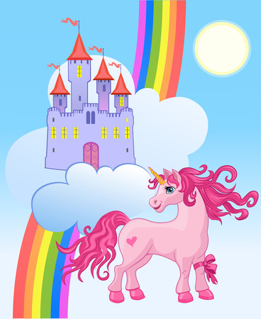 Unicorn and rainbow castleのイラスト素材