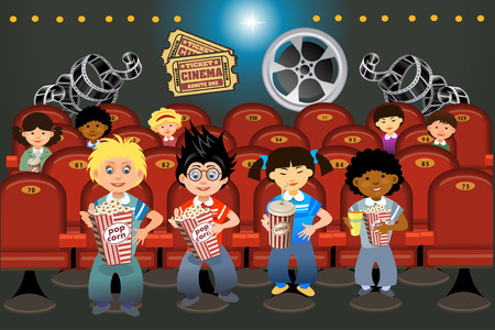 Cinema hall with peopleのイラスト素材