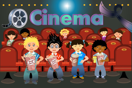Cinema hall with peopleのイラスト素材