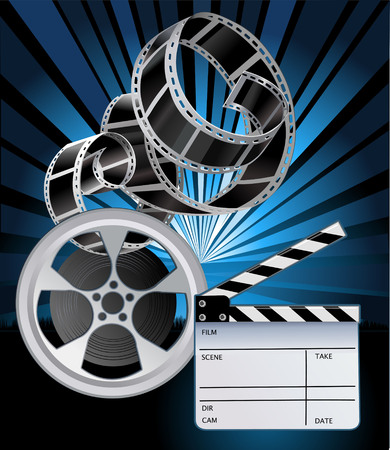 Film Reels and filmstrip. Clapper boardのイラスト素材