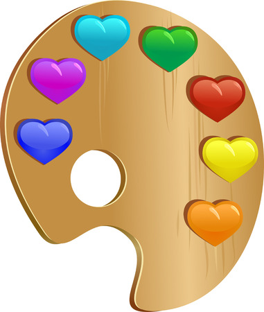 Wooden art palette with paintsのイラスト素材