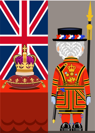 Beefeater costume at Tower of London and Crown, Englandのイラスト素材