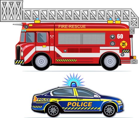 Rescue Vehicles (Fire Engine,  Police Car).のイラスト素材
