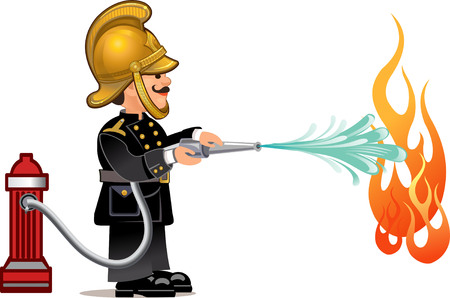 Fireman with hose and old helmetのイラスト素材