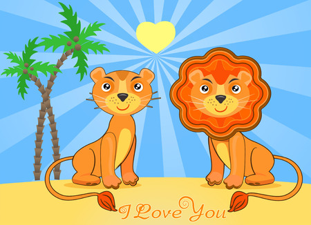 cute Lions in loveのイラスト素材