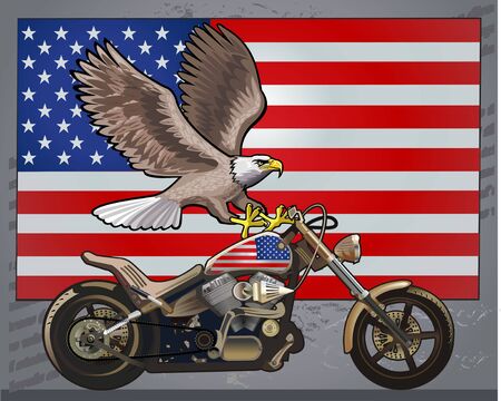 Motorbike & USA flagのイラスト素材